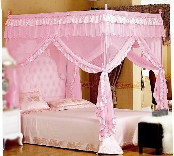 Pink Princess 4 Corners Post Bed Curtain Canopy Mosquito Netting (Twin)