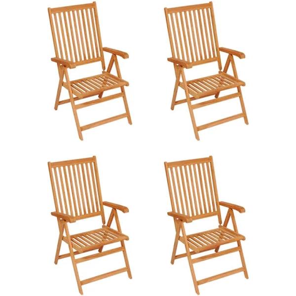 vidaXL Garden Chairs 4 Pcs with Grey Cushions Solid Teak Wood