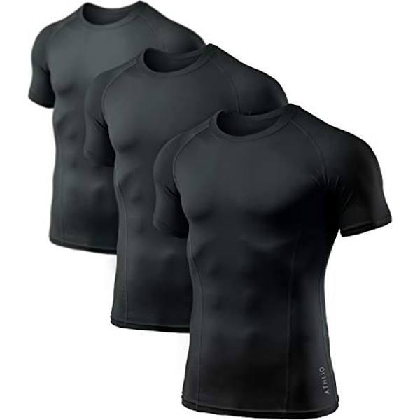 ATHLIO 1 or 3 Pack Men's Cool Dry Short Sleeve Compression Shirts, Sports Baselayer T-shirts Tops, Athletic Workout Shirt