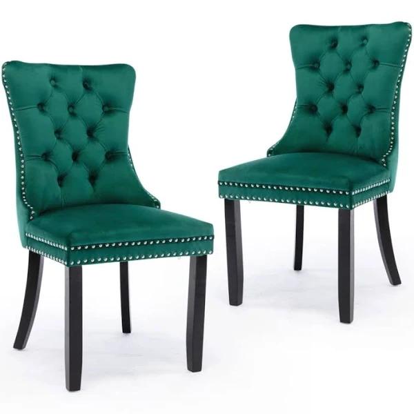 8x Velvet Dining Chairs Green