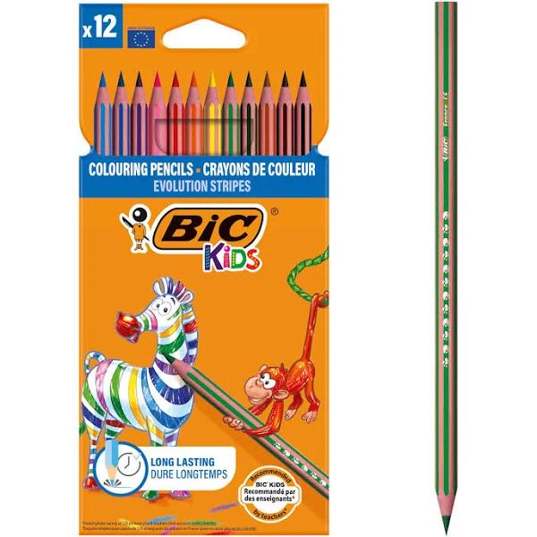 Bic Kids Evolution Stripes Colouring Pencils - Assorted Colours, Pack of 12