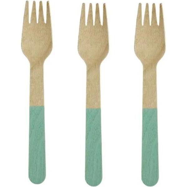 Eco Friendly Wooden Forks Mint Green Pack of 10