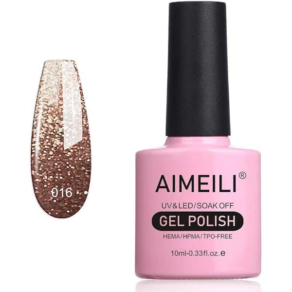 Aimeili Soak Off UV LED Gel Nail Polish - Tinsel Toast Gold Diamond (016) 10ml