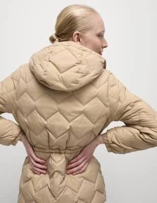 M&S Feather & Down Quilted Hooded Puffer Jacket - Buff - AU 24 (UK 24)