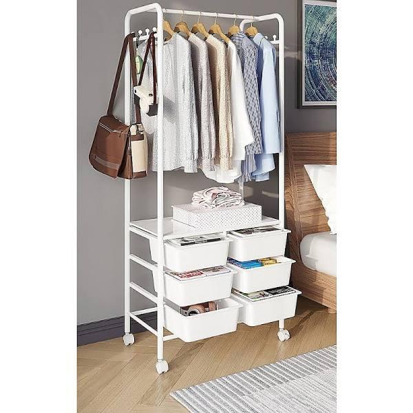 Metal Open Wardrobe Modern Storage Cabinet Tall Clothes Drawers Hanger Coat Rack