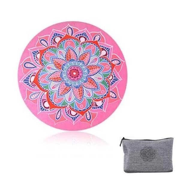 Round Meditation Yoga Mat Printed Portable Foldable Pilates with Storage Bag