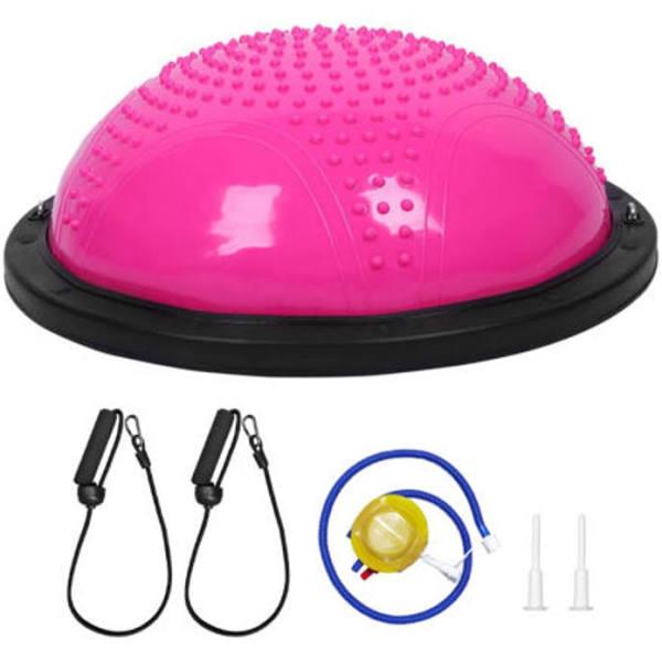 Pilates Balance Ball Gym Training Exercise Half Fitness with Pump and Band Yoga - 58cm - Pink - AfterPay & zipPay Available