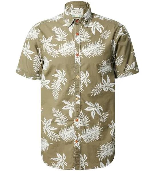 Scotch & Soda Printed & Washed Poplin Short Sleeve Shirt Green XL Man