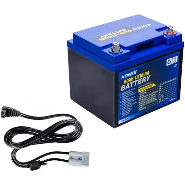 Kings 12V 60Ah Deep Cycle Lithium LiFePO4 Battery + 1.8m Fridge Cable