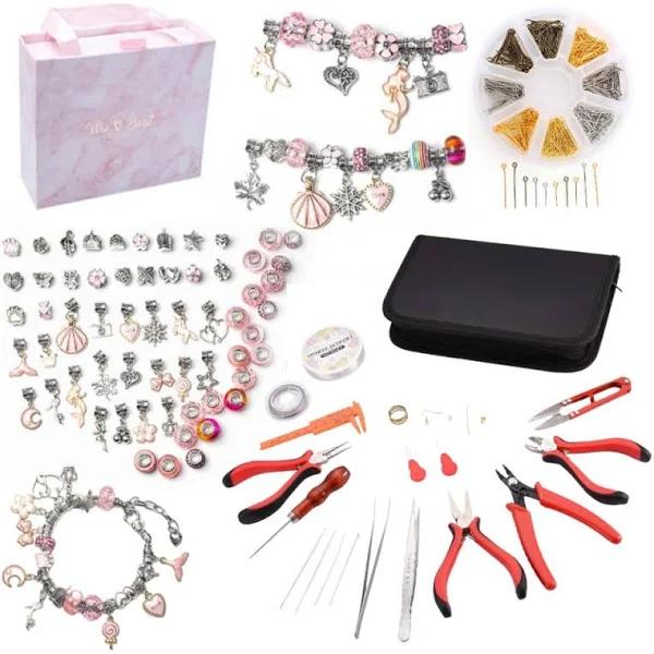 Pink Jewellery Making Kit 912pce With Beads, Tools, Accessories, Wallet & Gift