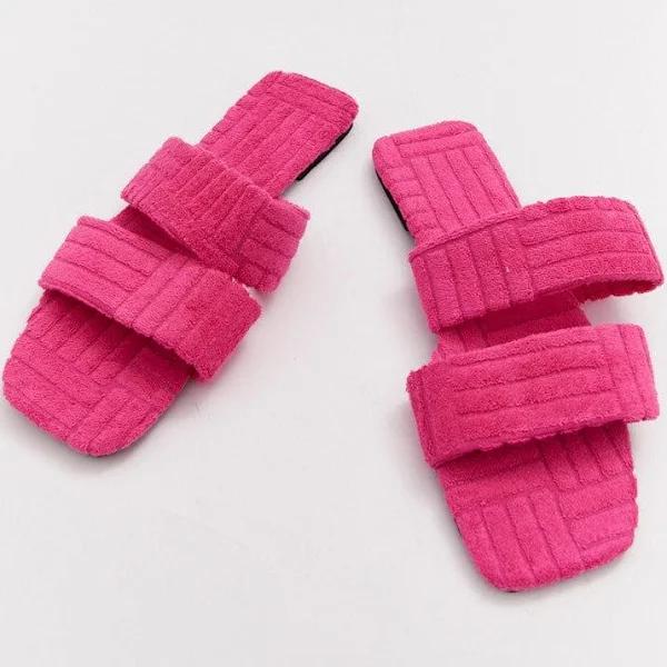 Ally Fashion Pink Square Toe Toweling Detail Slippers - Size 9, Women's Shoes