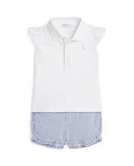 Polo Ralph Lauren Mesh Polo Shirt & Seersucker Short Set (3 Mths - 24 Mths) in Blue/White, Size 3 Mths