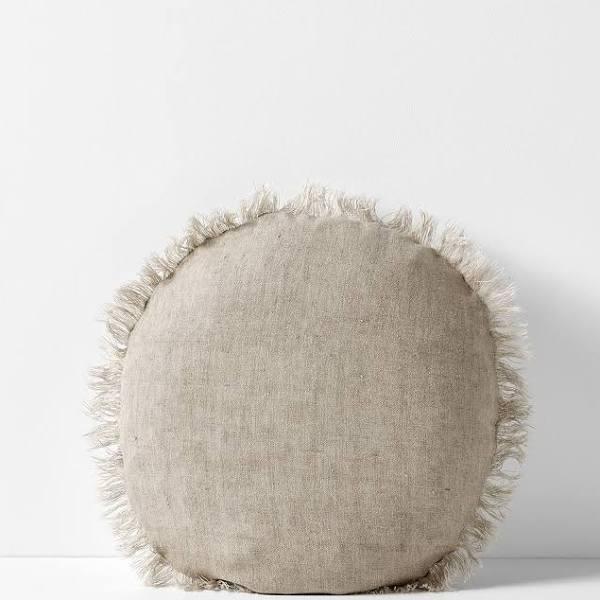 Aura Vintage Linen Fringe 55cm Round Filled Cushion Natural