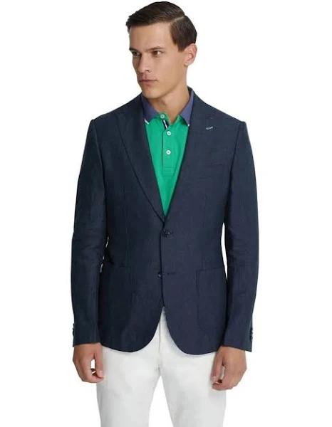 Oxford Milton Linen Blazer with Peak Lapel in Ink Blue M