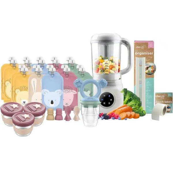 Cherub Baby Automatic Baby Food Maker Steriliser & Warmer Bundle in Dusty Rose & Sand Multi