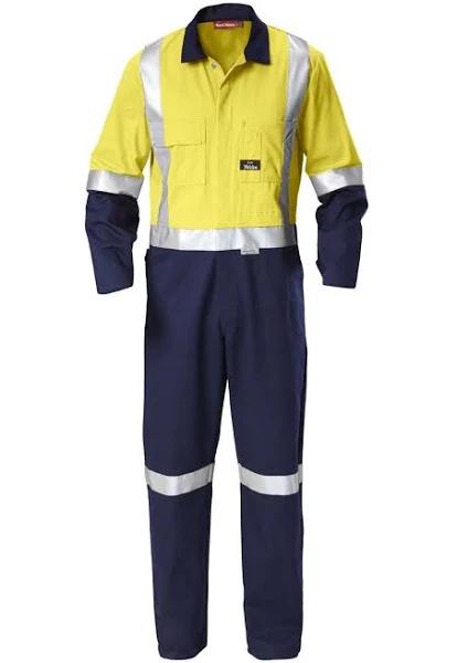 Hard Yakka - Foundations Hi-Visibility Two Tone Cotton Drill Coverall With Tape - Yellow/Navy - 97R