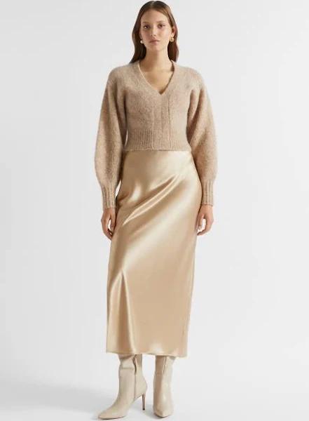 Seed Heritage Satin Maxi Slip Skirt in Champagne Beige 16