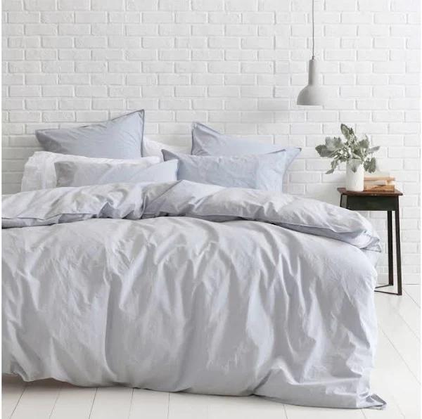 Canningvale Vintage Softwash Cotton Double Quilt Cover Set - Misty Blue Melange