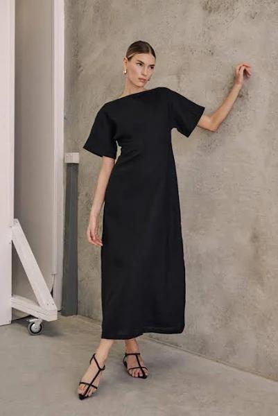 Lyndal Linen Midi Dress in Black Size 10 by DISSH