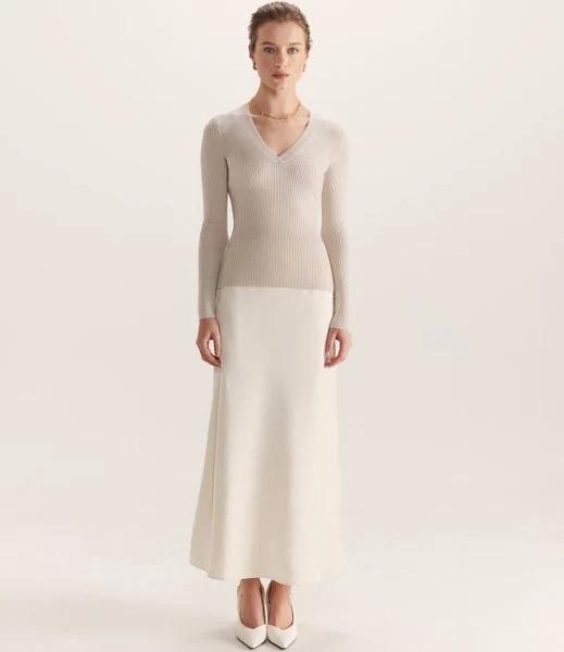 Saba Women's Harper Bias Midi Skirt in Milk White Size 8