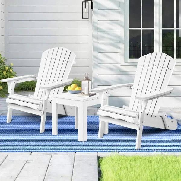 ALFORDSON Adirondack Chairs Table 3pcs Set Wooden Outdoor Furniture Beach White