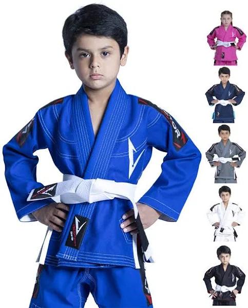 Vector Sports Kids Brazilian Jiu Jitsu BJJ Gi with Free White Belt 100% Cotton Pearl Weave Kimono Ultra Lightweight Preshrunk Fabric