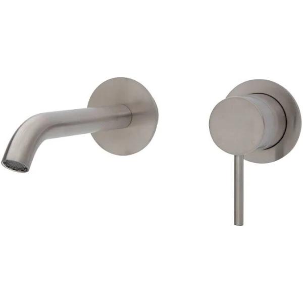 Fienza Kaya Wall Basin/Bath Mixer Set - Brushed Nickel - Round Plates - 160mm Outlet