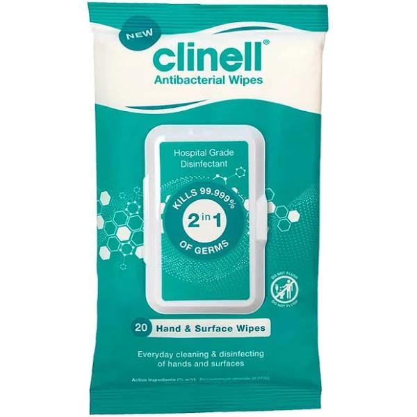 Clinell Antibacterial Hand & Surface Wipes - Pack of 20