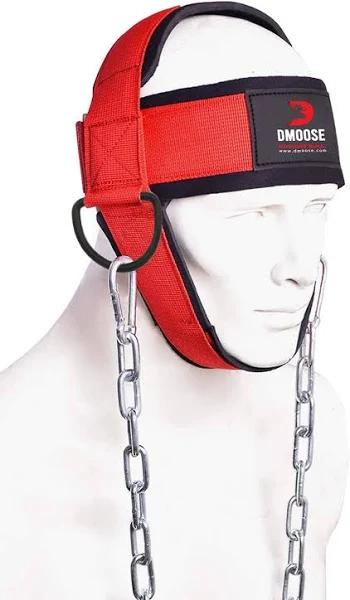 DMoose Fitness Neck Harness For Weight Training & Injury Recovery, Long Steel Chain and D-rings, Neck Workout Equipment To Improve Muscle Strength