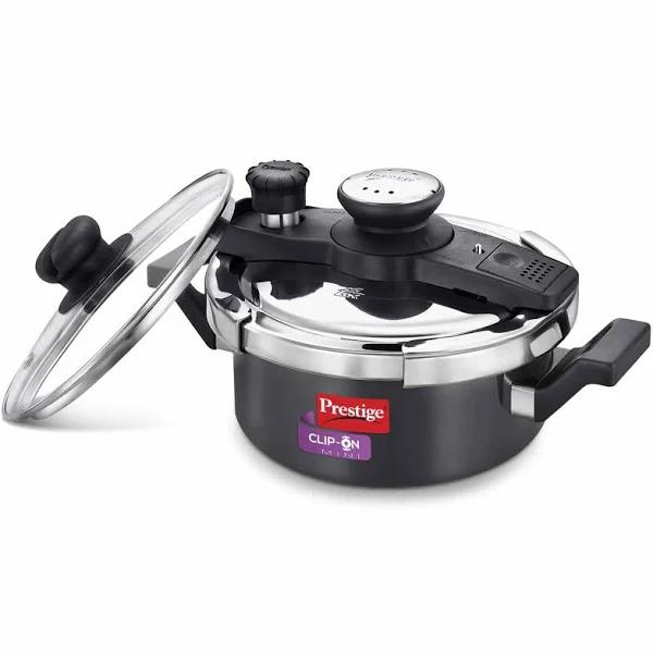 Prestige Clip-on Mini Hard Anodised Pressure Cooker 2 L with Glass Lid