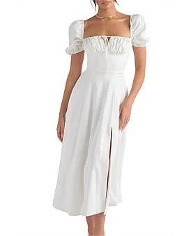 House of CB 'Tallulah' Puff Sleeve Midi Sundress in White, Size M