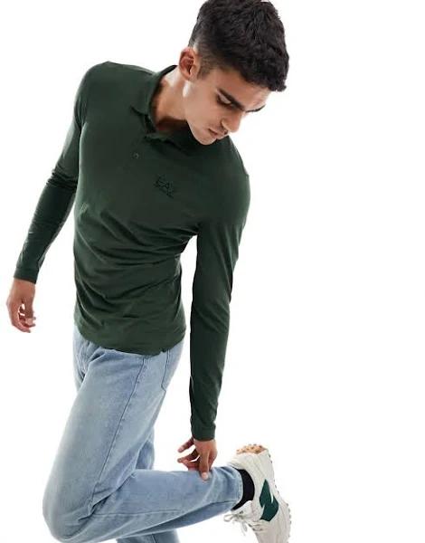 EA7 Long Sleeve Polo Shirt in khaki-Green