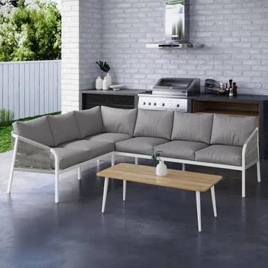 Vernon 4pc Rattan 6-Seater Aluminum Outdoor Lounge Set - Grey