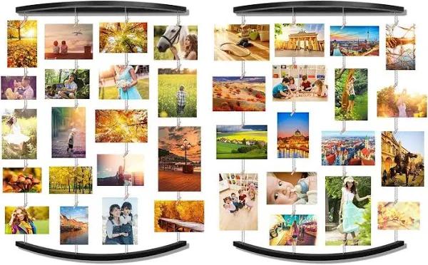 CHMEFLY Hanging Photo Display Set of 2, Hanging Picture Frame Multi Photo Frame Collage with 36 Clips Photo Display Board for Home Office Dorm Room