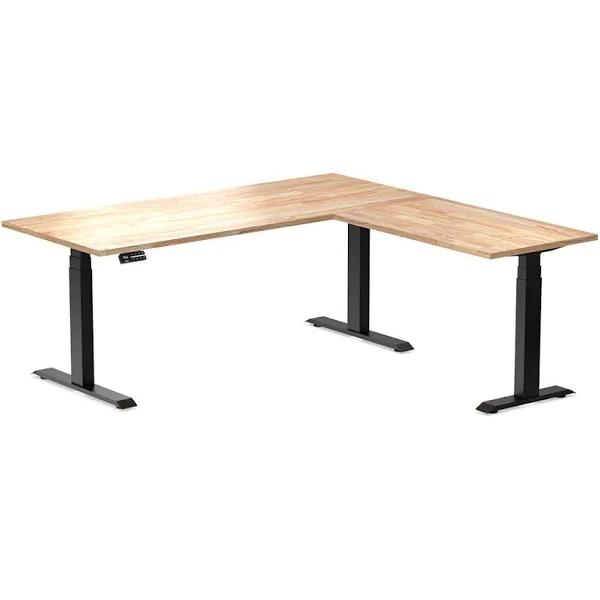 Desky Rubberwood L-Shape Sit Stand Desk - Natural Timber / 1800x750x1750x600mm / Matte Black