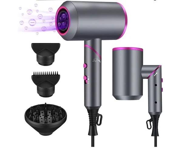 Hair Dryer, 1800W Professional Salon Negative Ion Hair Dryer (with 2 Nozzles and 1 diffuser), Reversible Hair Dryer (3 Heating / 2 Speed / 1 Cooling