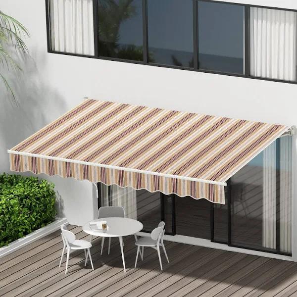 Instahut Retractable Folding Arm Awning Motorised Sunshade 3mx2.5m Beige Brown