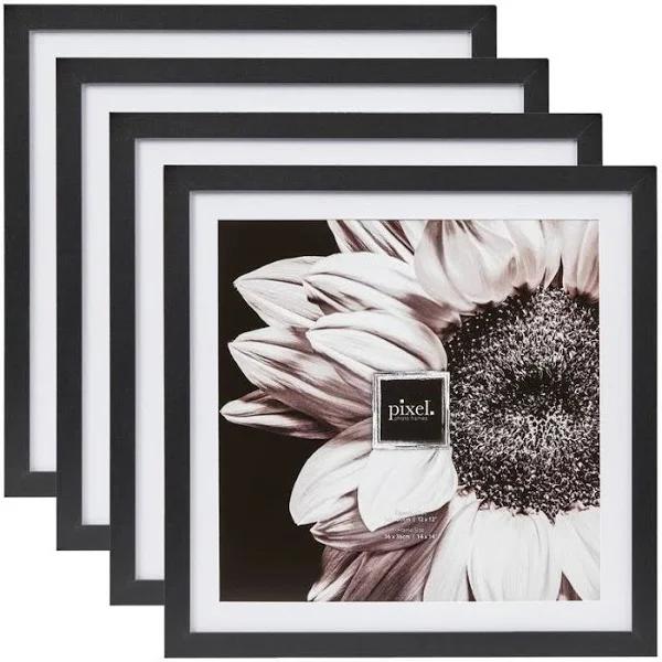 Pixel Set of 4 14x14" Mat to 12x12" Photo Frames Black