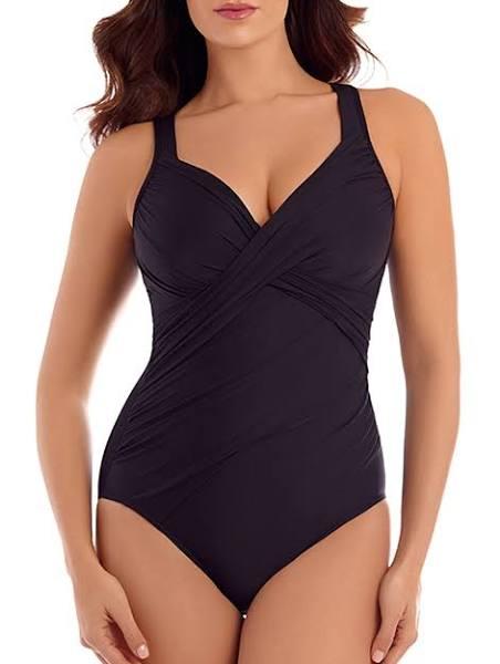 Miraclesuit Swim Rock Solid Revele Crossover Shaping Swimsuit - Black - 18