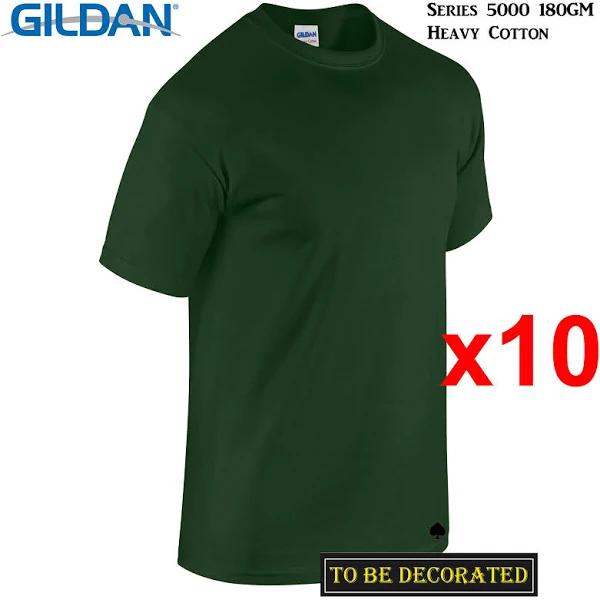 10 Packs Gildan T-Shirt Basic Tee S - 5XL Small Big Men Heavy Cotton (Forest Green) XL