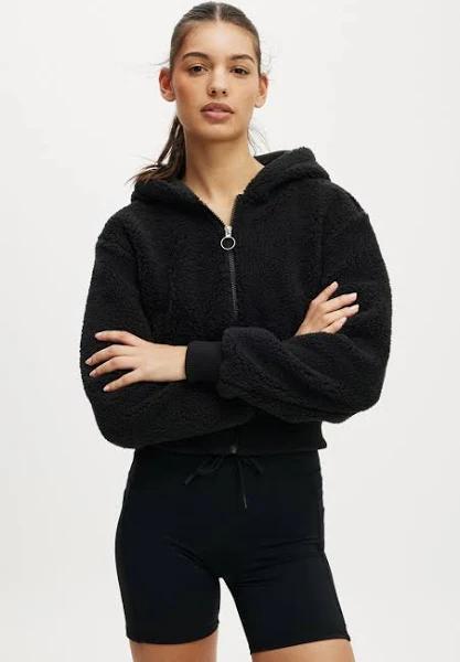 Body - Hooded Sherpa Zip Through Jacket - Black Size - L Women