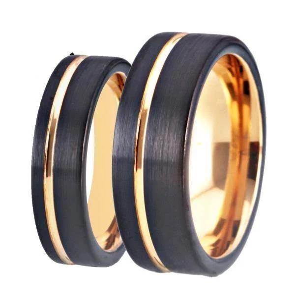 Tungsten Vintage Black and Rose Gold Wedding Bands 10