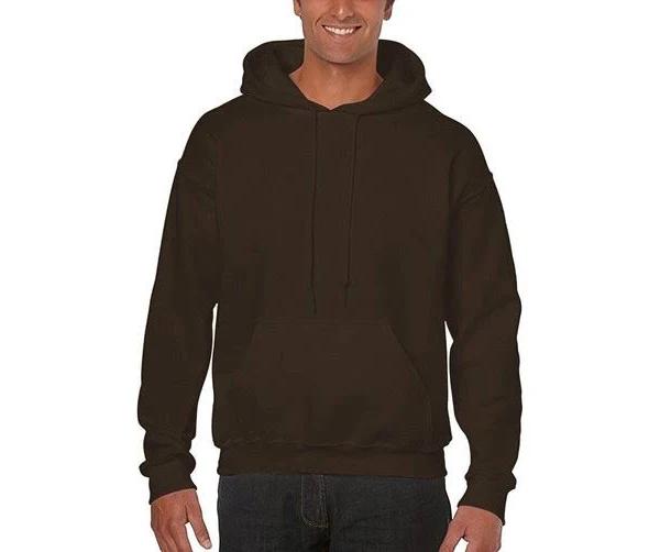 Mens Hooded Sweatshirt Fleece Top Plain Hooded Jumper Pullover Hoodie Gym - Brown