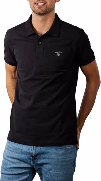 Gant Solid Fitted Pique SS Rugger - Mens, Black XXL