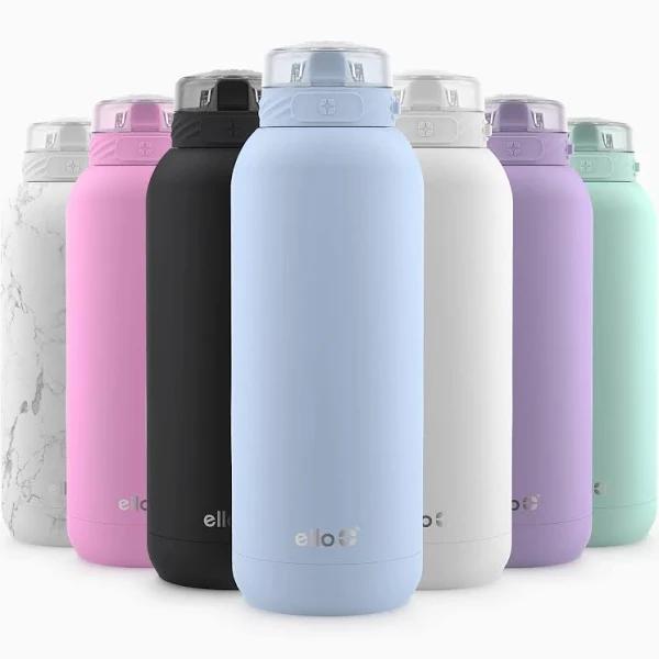 Ello Cooper Vacuum Insulated Stainless Steel Water Bottle with Soft Straw and Carry Loop, Double Walled, Leak Proof, Halogen Blue, 40oz