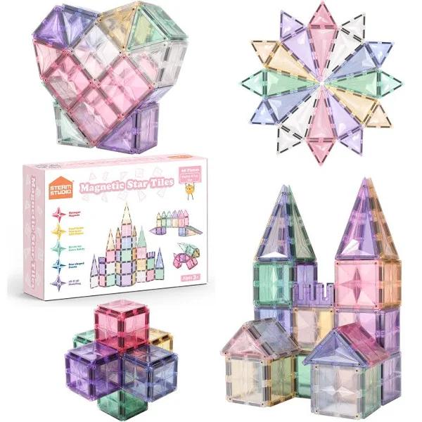 Steam Studio Premium Magnetic Tiles 68pcs Set, Pastel and Ice Set Star Facets