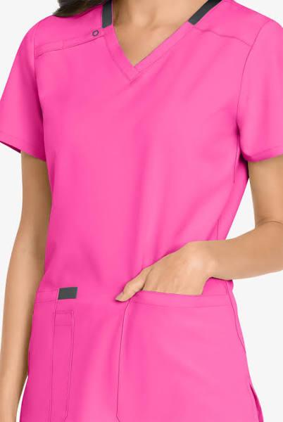 Dickies EDS Essentials Women's 2-Pocket Stretch V-Neck Scrub Top in Ultra Pink/Pewter | Size L Polyester/spandex