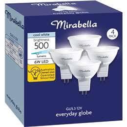 Mirabella LED GU5.3 6W 500LM Cool White Light Globe 4 Pack