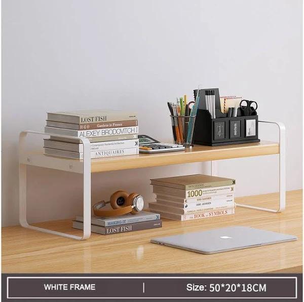 Desktop Storage Rack Shelf Desk Bookshelf File Organizer Table-White