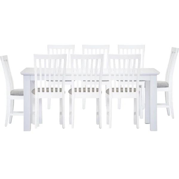 Laelia 9pc Dining Set 220cm Table 8 Chair Acacia Wood Coastal Furniture - White